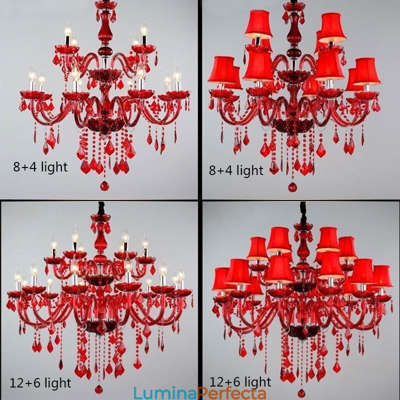 Candelabru de cristal European culoare rosie pendanta lumina
