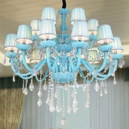 Candelabru european mare de cristal de culoare albastră