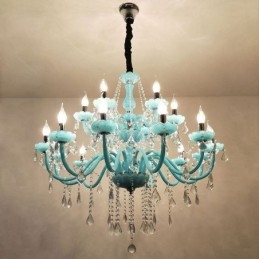 Candelabru european mare de cristal de culoare albastră