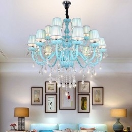 Candelabru european mare de cristal de culoare albastră