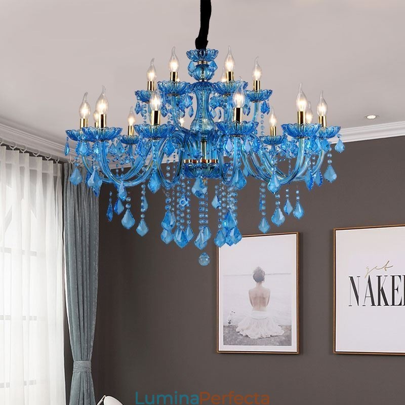 Candelabru elegant din cristal albastru european