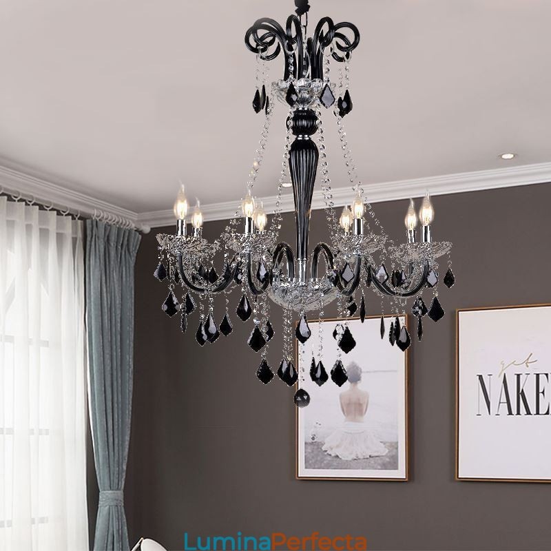 Candelabru retro din cristal negru european