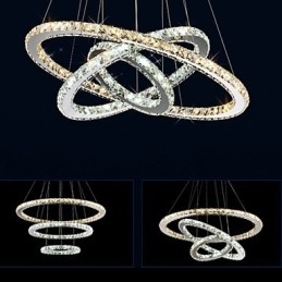 Lampe suspendate Chihlimbar și clar K9 Candelabru de cristal Iluminare cu 3 inele