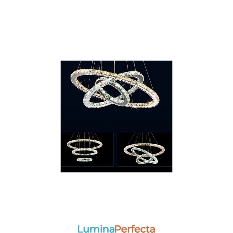Lampe suspendate Chihlimbar și clar K9 Candelabru de cristal Iluminare cu 3 inele