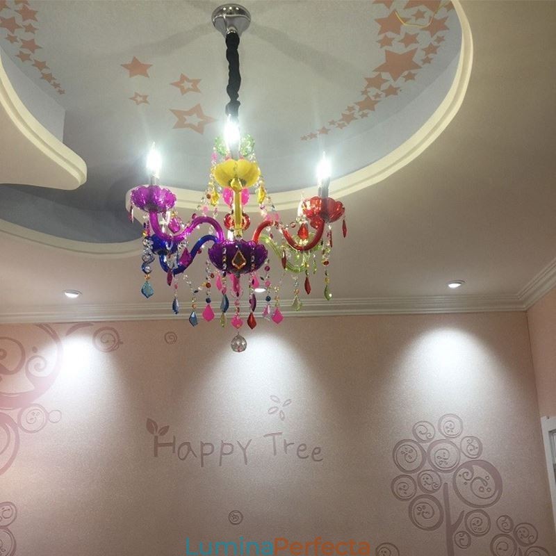 Candelabru de cristal colorat mare, lumina suspendată europeană