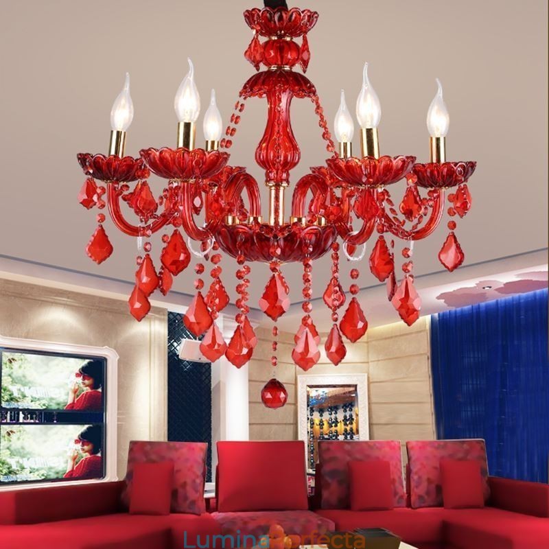 Candelabru de cristal elegant european de culoare roșie
