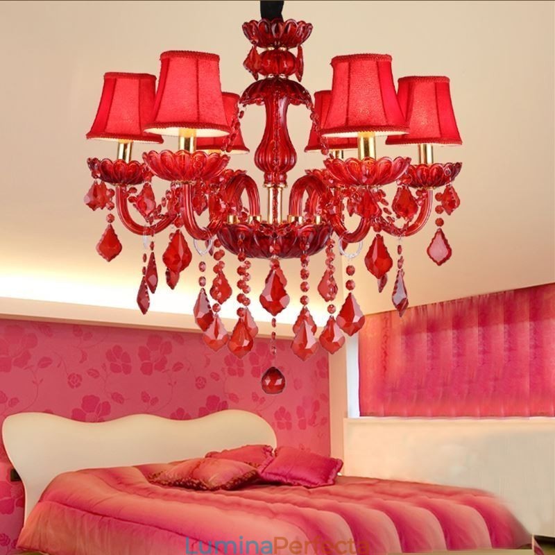 Candelabru de cristal elegant european de culoare roșie