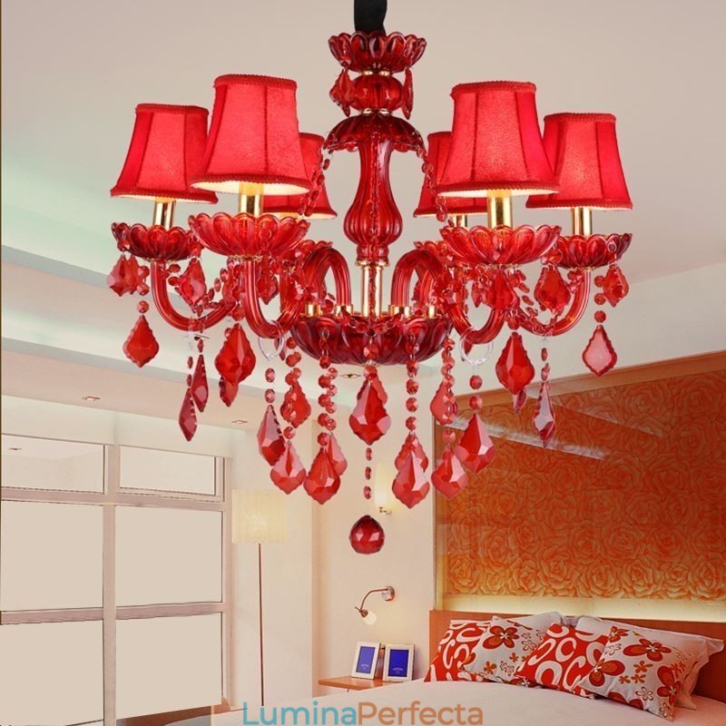 Candelabru de cristal elegant european de culoare roșie