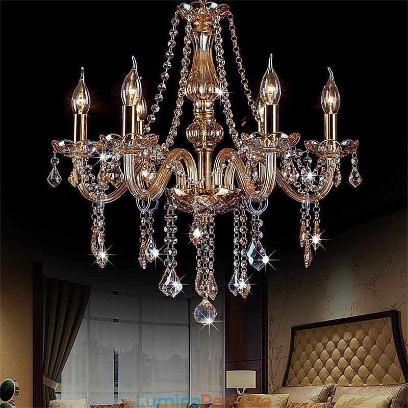 Candelabru de cristal european de culoare chihlimbar de lux