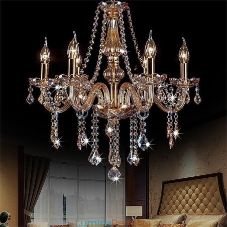 Candelabru de cristal european de culoare chihlimbar de lux Candelabru de cristal european de culoare chihlimbar de lux