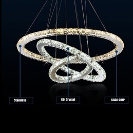 Lampe suspendate Chihlimbar și clar K9 Candelabru de cristal Iluminare cu 3 inele