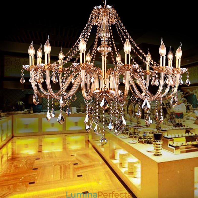 Candelabru de cristal european de culoare chihlimbar de lux
