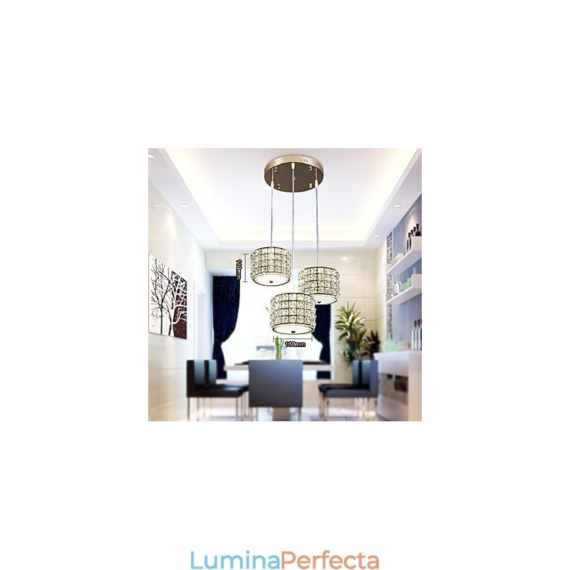Lampă suspendată cu 3 lumini din cristal