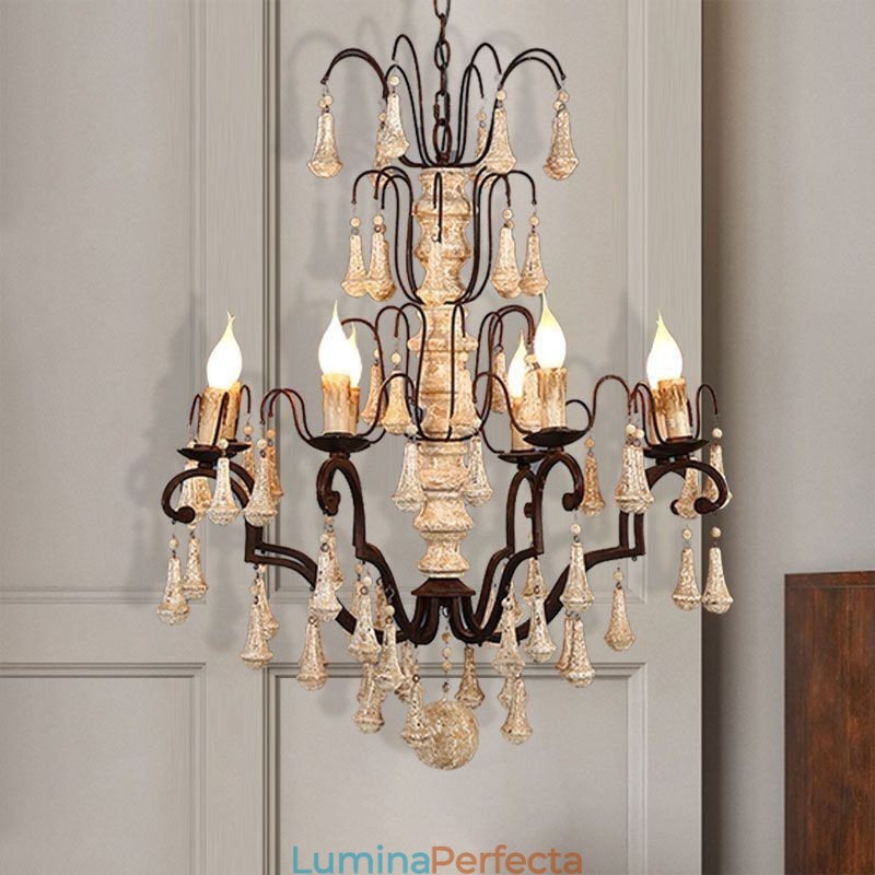 Lampă suspendată din lemn în stil retro Candelabru elegant