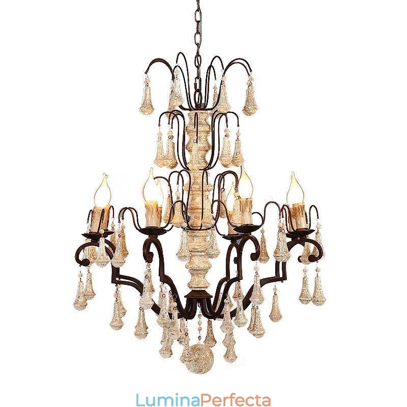 Lampă suspendată din lemn în stil retro Candelabru elegant