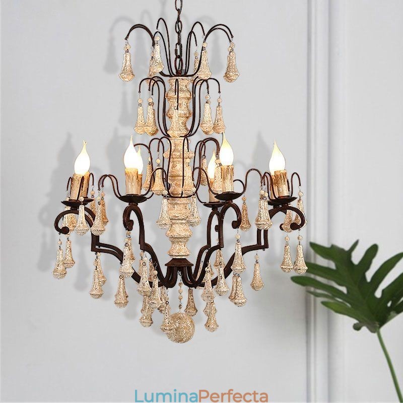 Lampă suspendată din lemn în stil retro Candelabru elegant