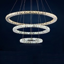 Lampe suspendate Chihlimbar și clar K9 Candelabru de cristal Iluminare cu 3 inele