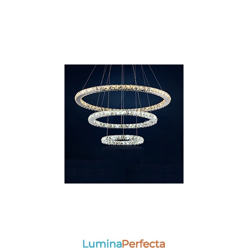 Lampe suspendate Chihlimbar și clar K9 Candelabru de cristal Iluminare cu 3 inele