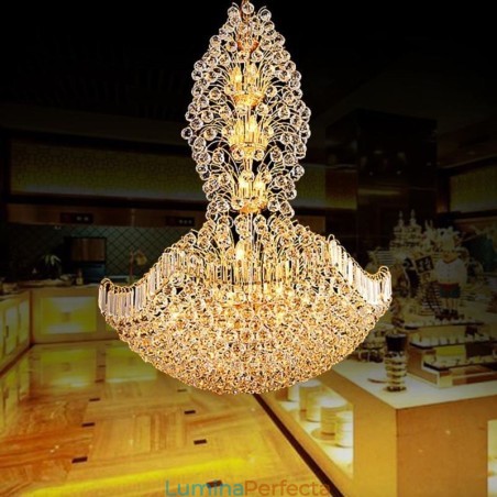 Candelabru din Imperiul de Cristal European Lumină cu pandantiv mare de culoare aurie Candelabru din Imperiul de Cristal European Lumină cu pandantiv mare de culoare aurie
