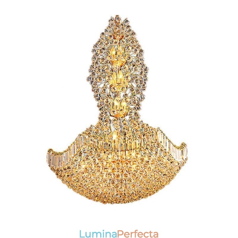 Candelabru din Imperiul de Cristal European Lumină cu pandantiv mare de culoare aurie