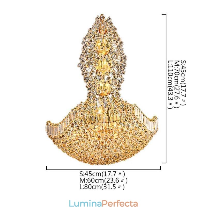 Candelabru din Imperiul de Cristal European Lumină cu pandantiv mare de culoare aurie