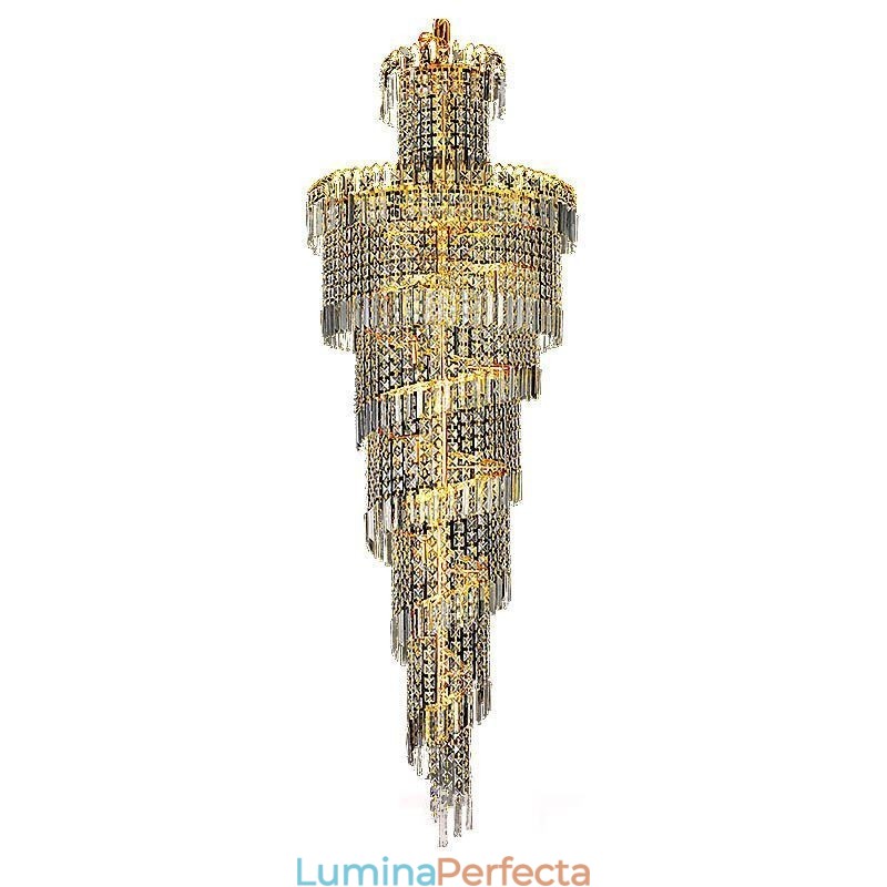 Candelabru de cristal european mare, formă rotundă, pandantiv lung