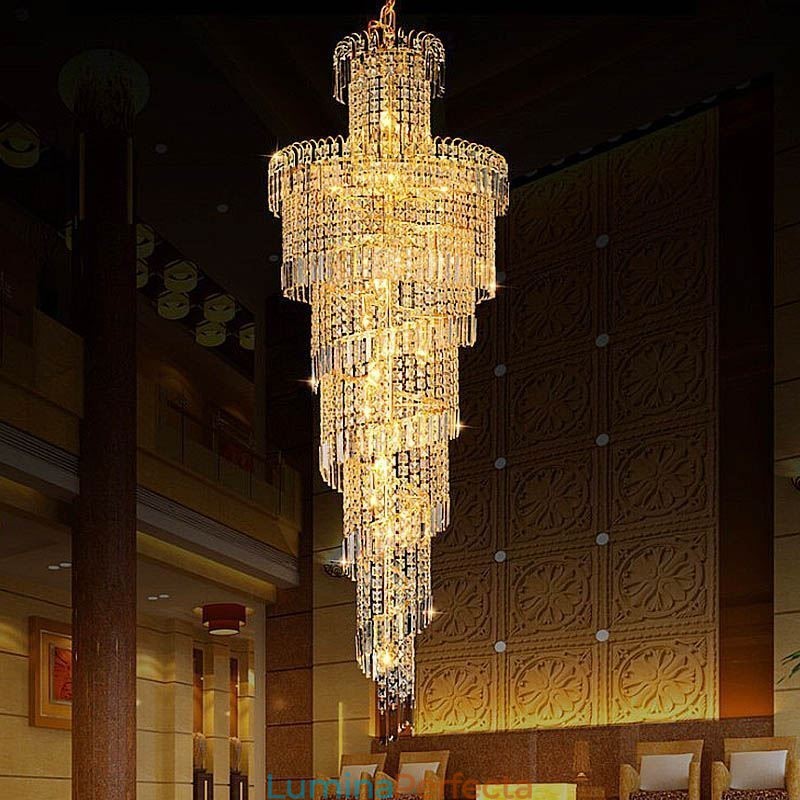 Candelabru de cristal european mare, formă rotundă, pandantiv lung