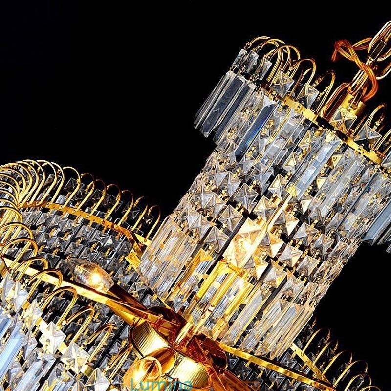 Candelabru de cristal european mare, formă rotundă, pandantiv lung