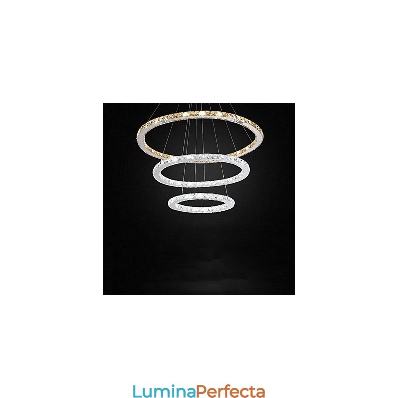 Lampe suspendate Chihlimbar și clar K9 Candelabru de cristal Iluminare cu 3 inele