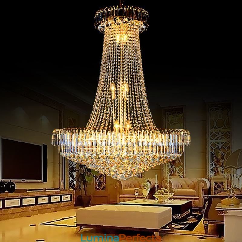 Candelabru din Cristal Elegant European Pendant Candelabru cu suspendare lunga Scara duplex