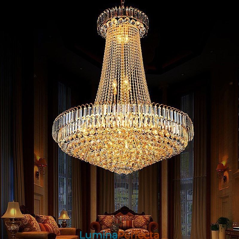 Candelabru din Cristal Elegant European Pendant Candelabru cu suspendare lunga Scara duplex