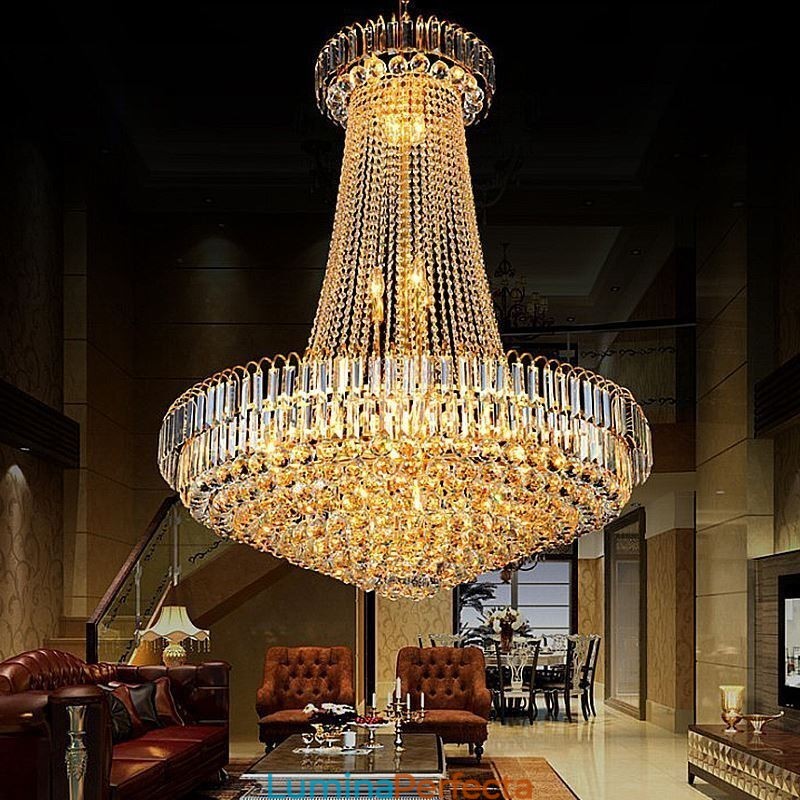 Candelabru din Cristal Elegant European Pendant Candelabru cu suspendare lunga Scara duplex
