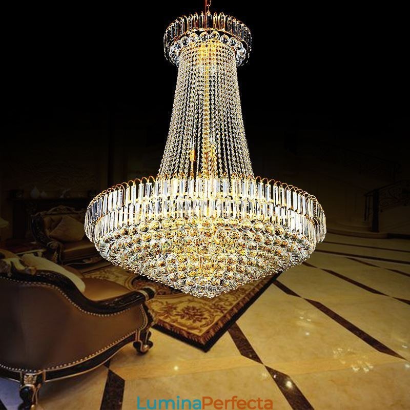 Candelabru din Cristal Elegant European Pendant Candelabru cu suspendare lunga Scara duplex