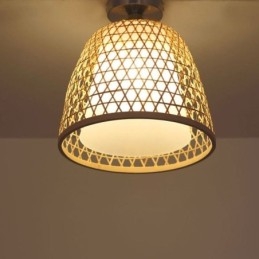 Plafoniera rotundă creativă din bambus cu montare semi-încastrată Iluminare vestibule