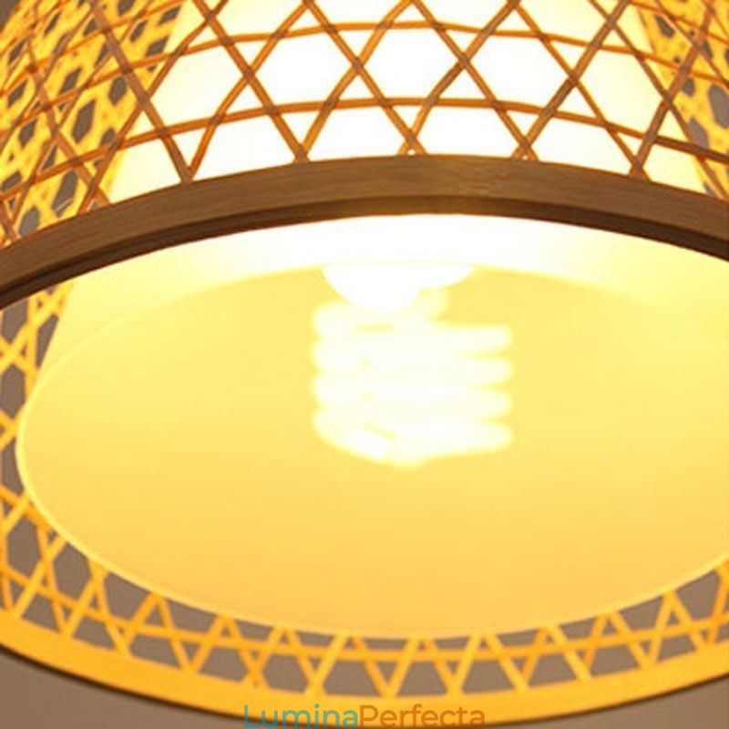 Plafoniera rotundă creativă din bambus cu montare semi-încastrată Iluminare vestibule