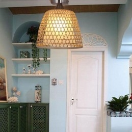 Plafoniera rotundă creativă din bambus cu montare semi-încastrată Iluminare vestibule