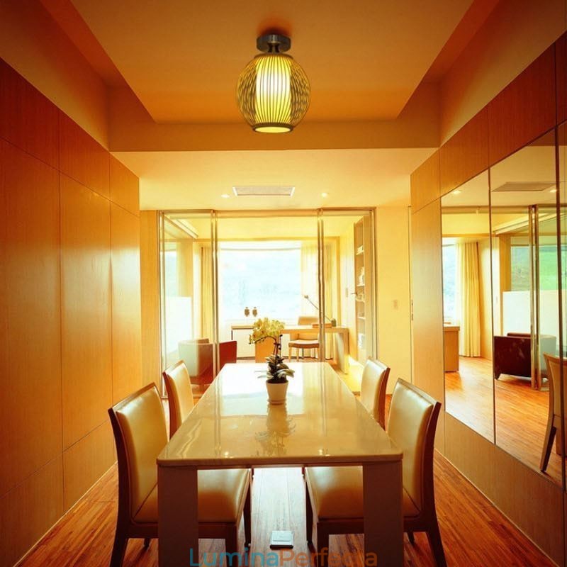 Plafoniera unică, semi-încastrabilă, creativ, rotund, din bambus