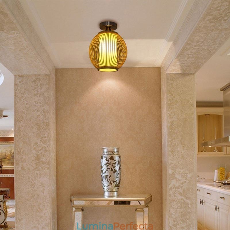 Plafoniera unică, semi-încastrabilă, creativ, rotund, din bambus