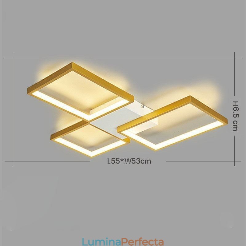 Plafoniera minimalistă cu 3 pătrate cu montare încadrată, reglabilă în trepte, cu telecomandă 60W