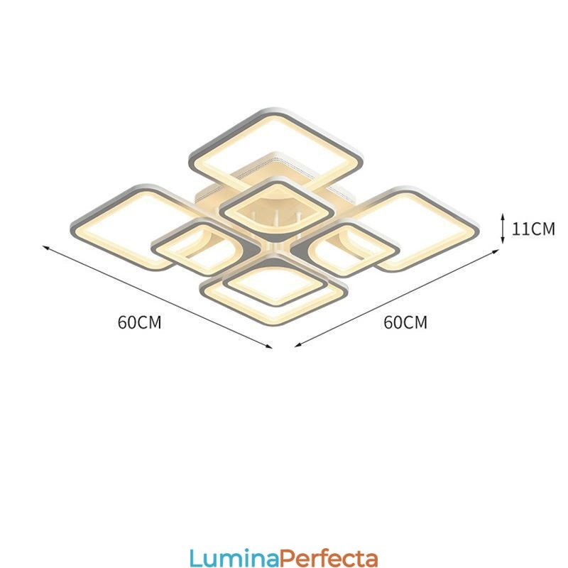 Plafoniera pătrată din acrilic alb cu montare încasată 5 lumini 8 lumini