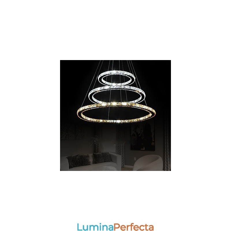 Lampe suspendate Chihlimbar și clar K9 Candelabru de cristal Iluminare cu 3 inele