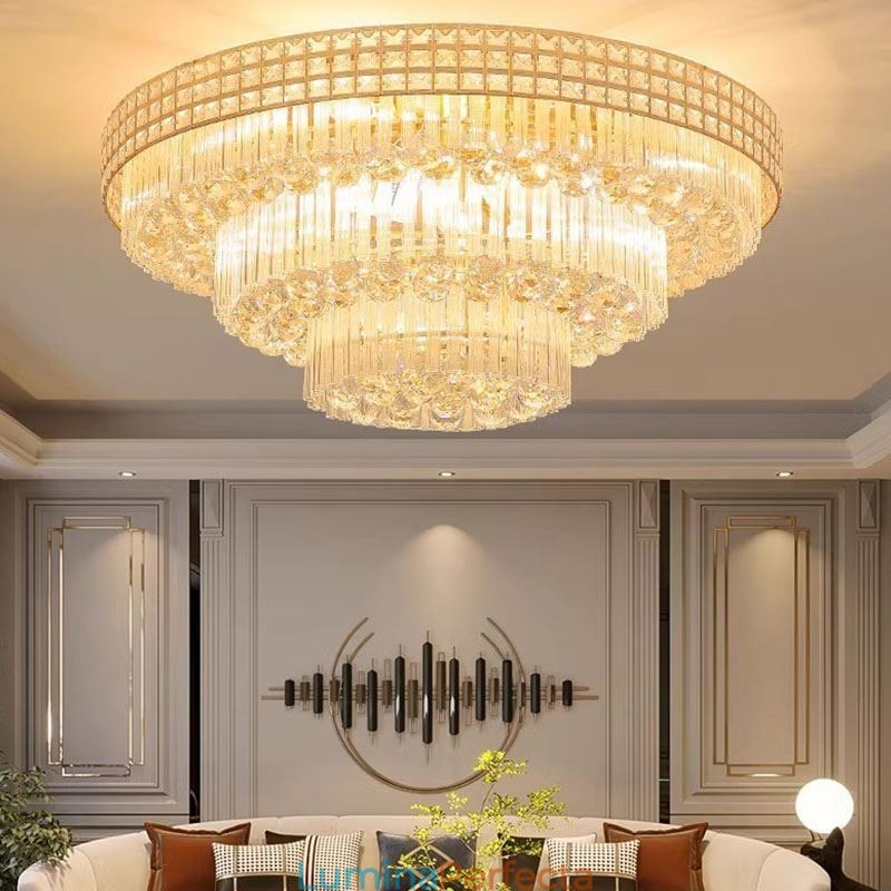 Plafoniera rotundă din cristal cu montare încasată cu telecomandă 80CM