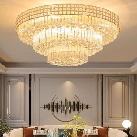 Plafoniera rotundă din cristal cu montare încasată cu telecomandă 80CM Plafoniera rotundă din cristal cu montare încasată cu telecomandă 80CM