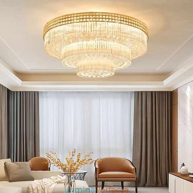 Plafoniera rotundă din cristal cu montare încasată cu telecomandă 80CM