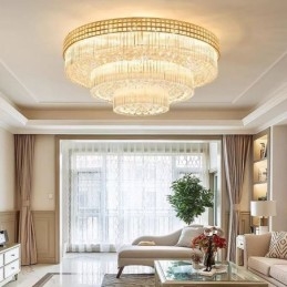 Plafoniera rotundă din cristal cu montare încasată cu telecomandă 80CM