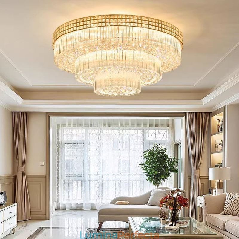 Plafoniera rotundă din cristal cu montare încasată cu telecomandă 80CM
