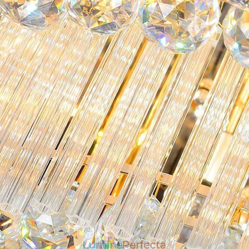 Plafoniera rotundă din cristal cu montare încasată cu telecomandă 80CM