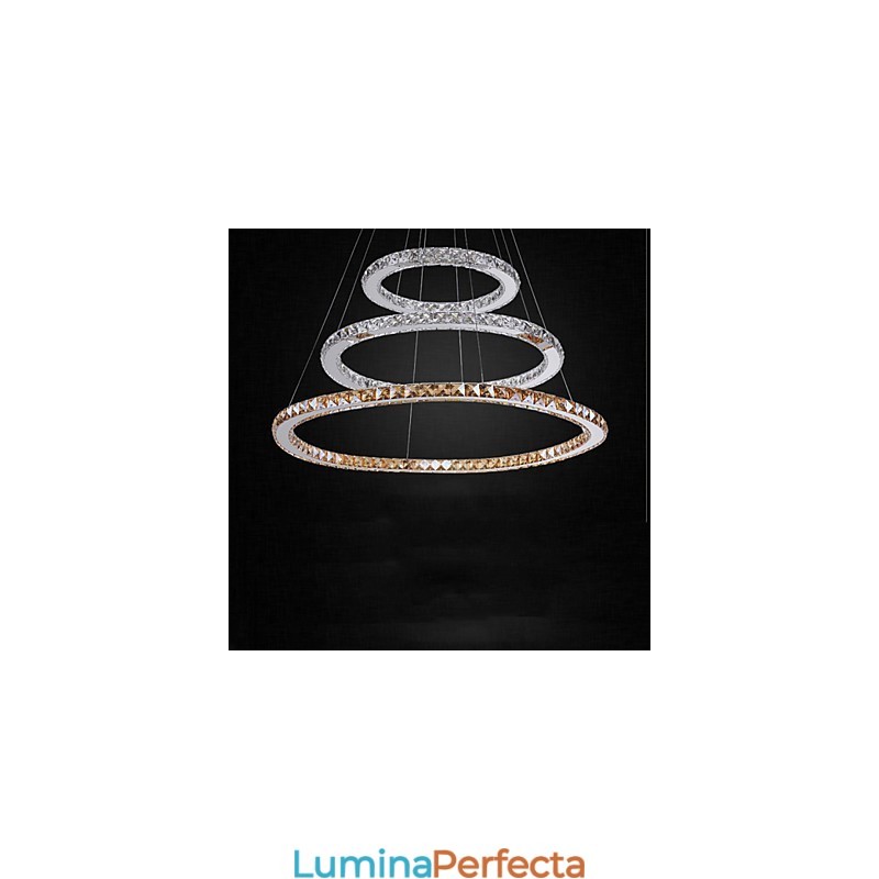 Lampe suspendate Chihlimbar și clar K9 Candelabru de cristal Iluminare cu 3 inele