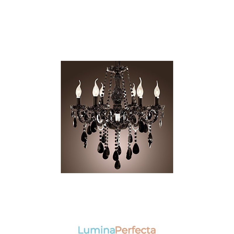 Candelabru Cristal Negru Modern 6 Lumini