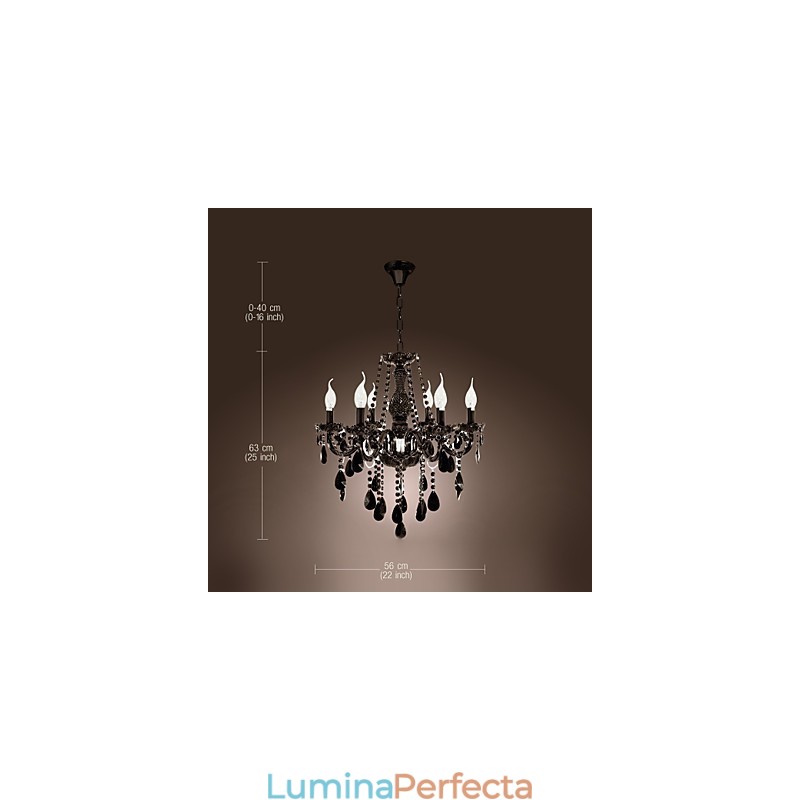 Candelabru Cristal Negru Modern 6 Lumini